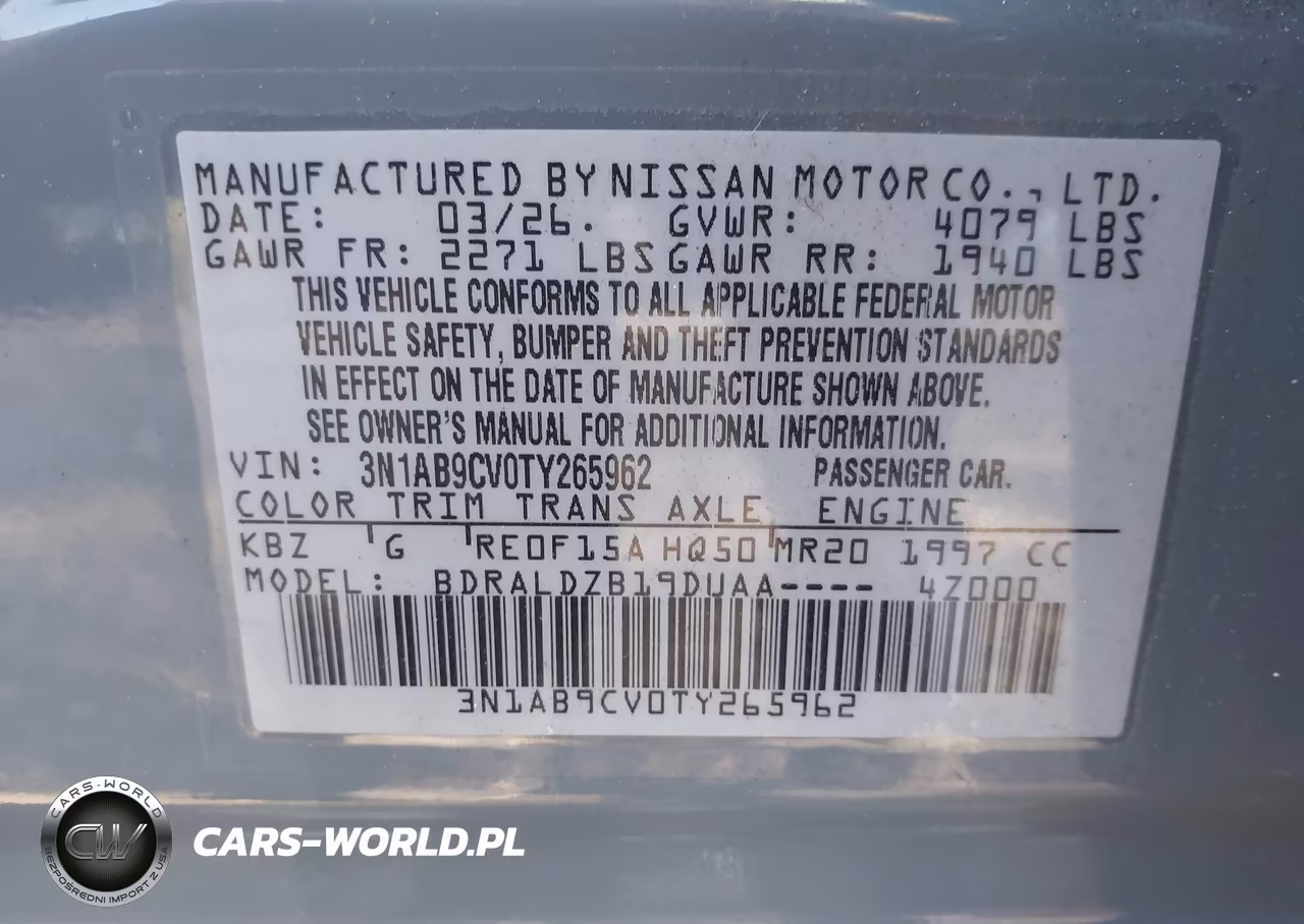 2026 Nissan Sentra Sv VIN:3N1AB9CV0TY265962 - 9