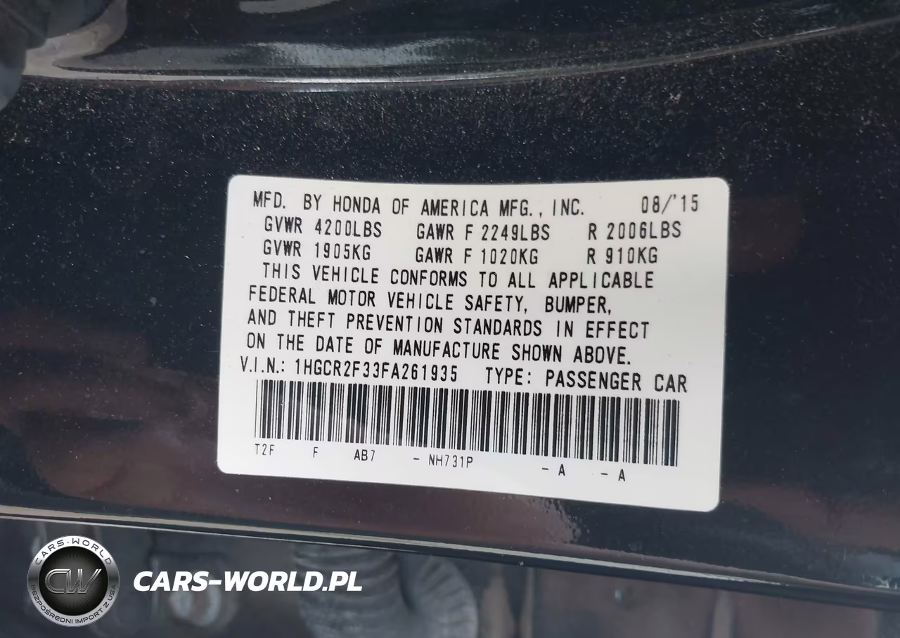 2015 Honda Accord Lx VIN:1HGCR2F33FA261935 - 9