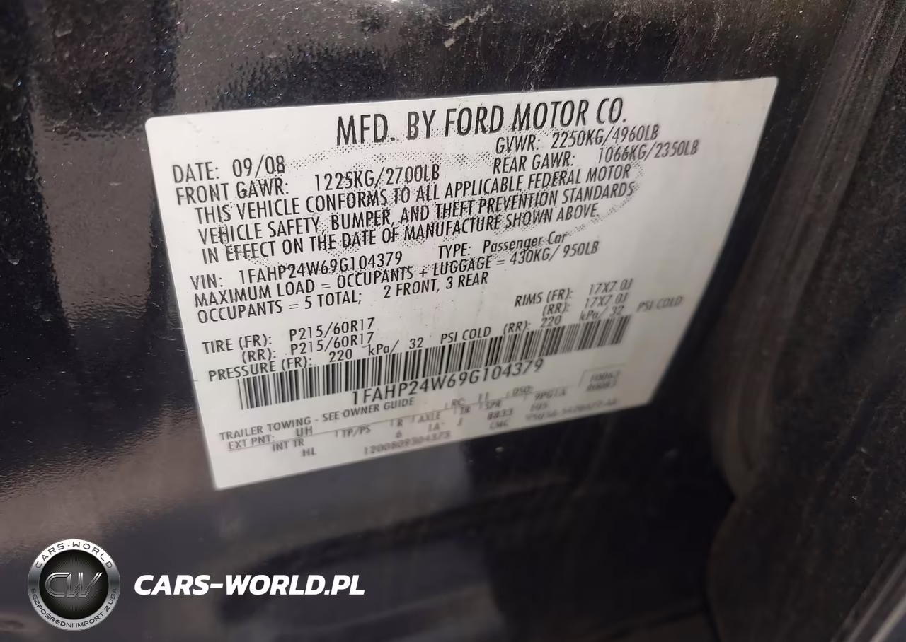 2009 Ford Taurus Sel VIN:1FAHP24W69G104379 - 9