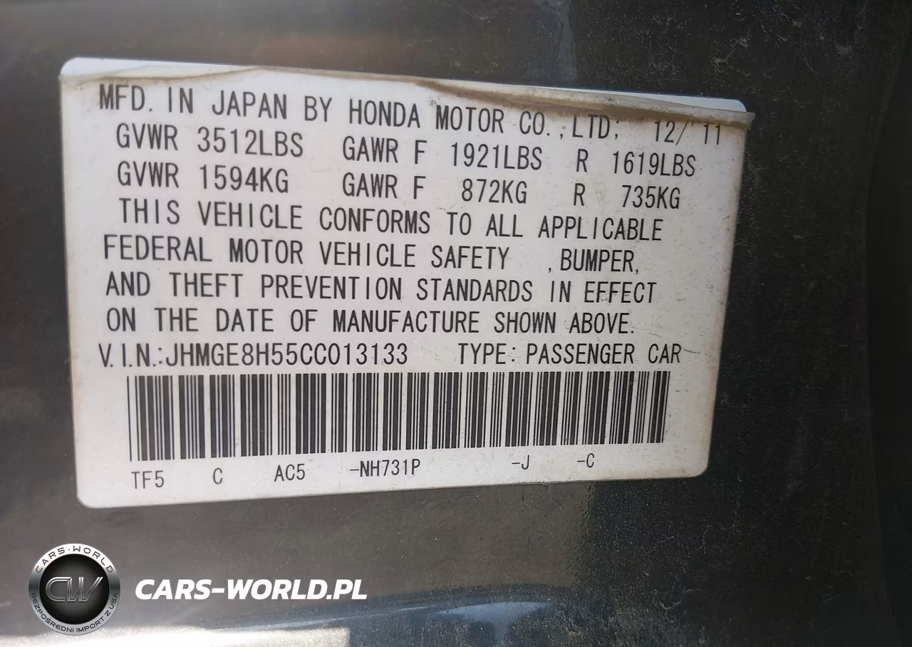 2012 Honda Fit Sport VIN:JHMGE8H55CC013133 - 9