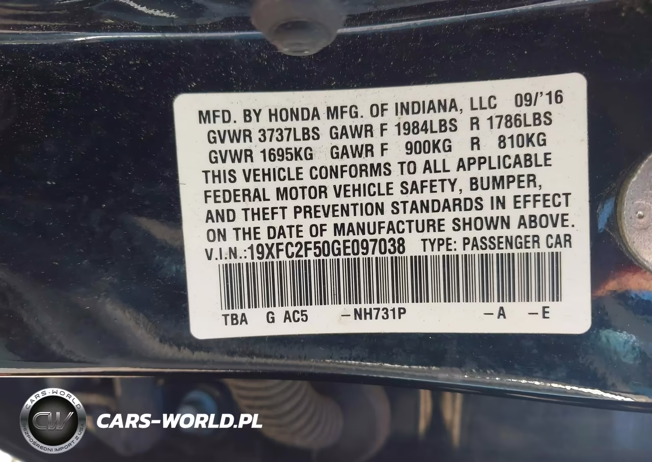 2016 Honda Civic Lx VIN:19XFC2F50GE097038 - 9