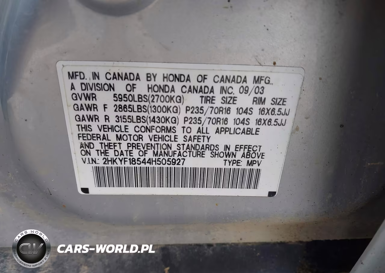 2004 Honda Pilot Ex-L VIN:2HKYF18544H505927 - 9