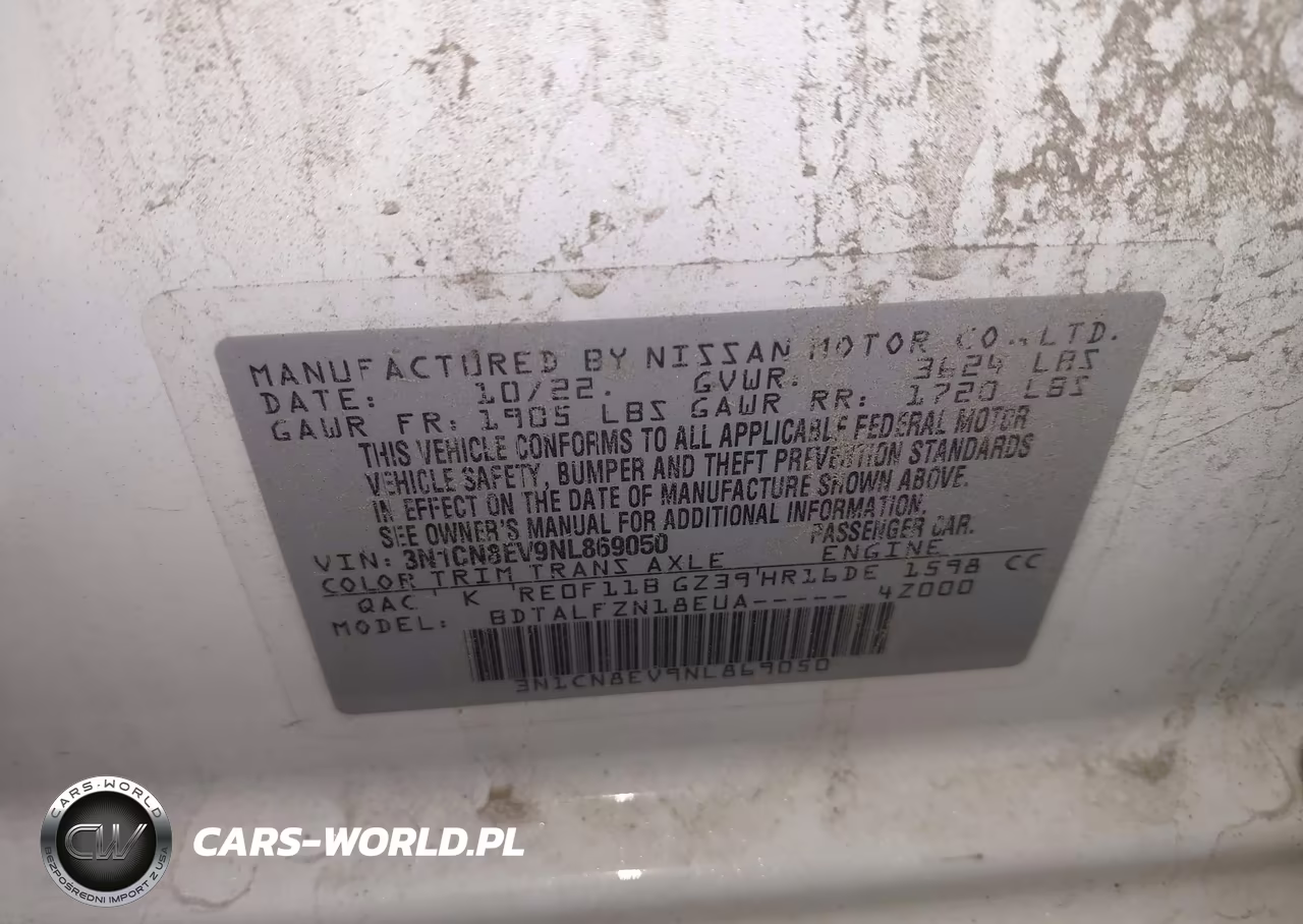 2022 Nissan Versa 1.6 Sv Xtronic Cvt VIN:3N1CN8EV9NL869050 - 9