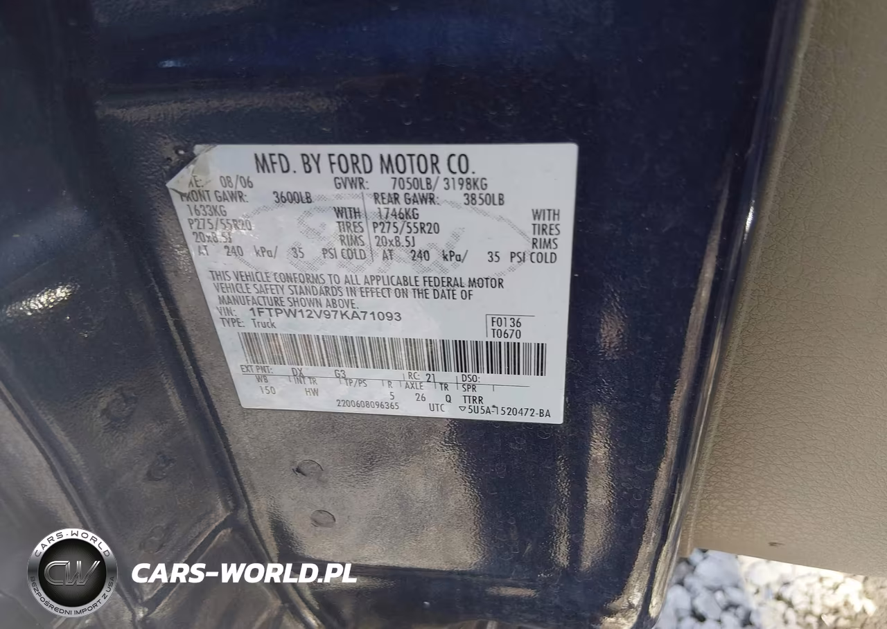 2007 Ford F-150 Lariat-Xlt VIN:1FTPW12V97KA71093 - 9