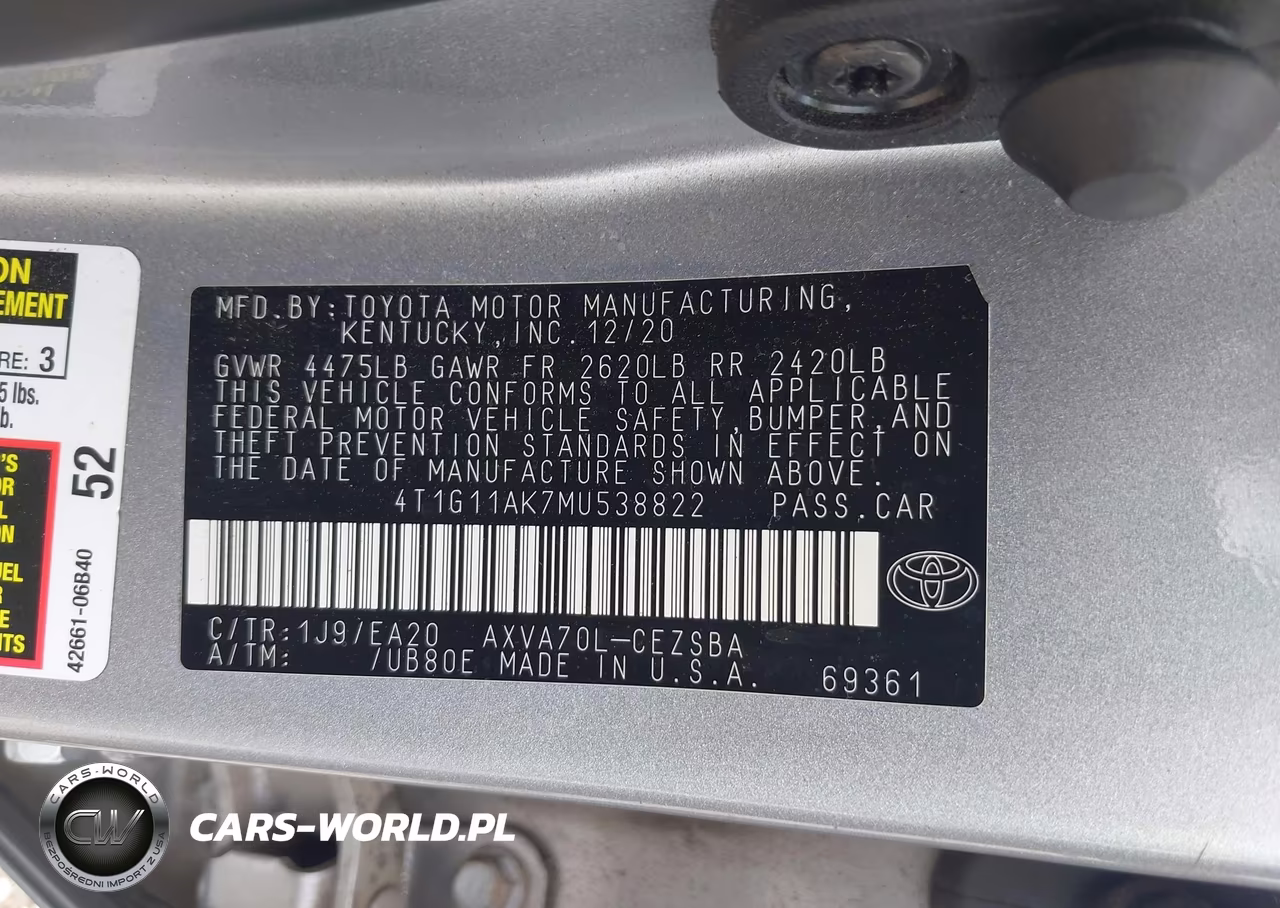 2021 Toyota Camry Se VIN:4T1G11AK7MU538822 - 9