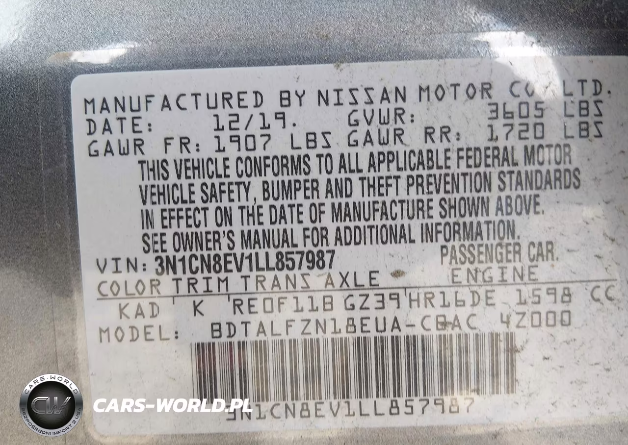 2020 Nissan Versa Sv Xtronic Cvt VIN:3N1CN8EV1LL857987 - 9