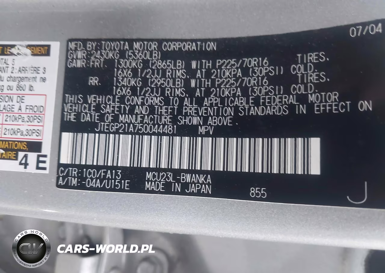 2005 Toyota Highlander V6 VIN:JTEGP21A750044481 - 9