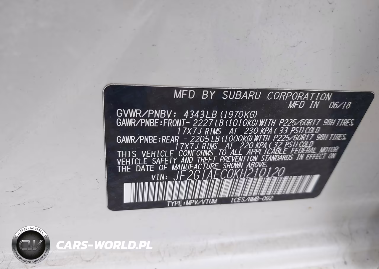 2019 Subaru Crosstrek 2.0I Premium VIN:JF2GTAEC0KH210120 - 9