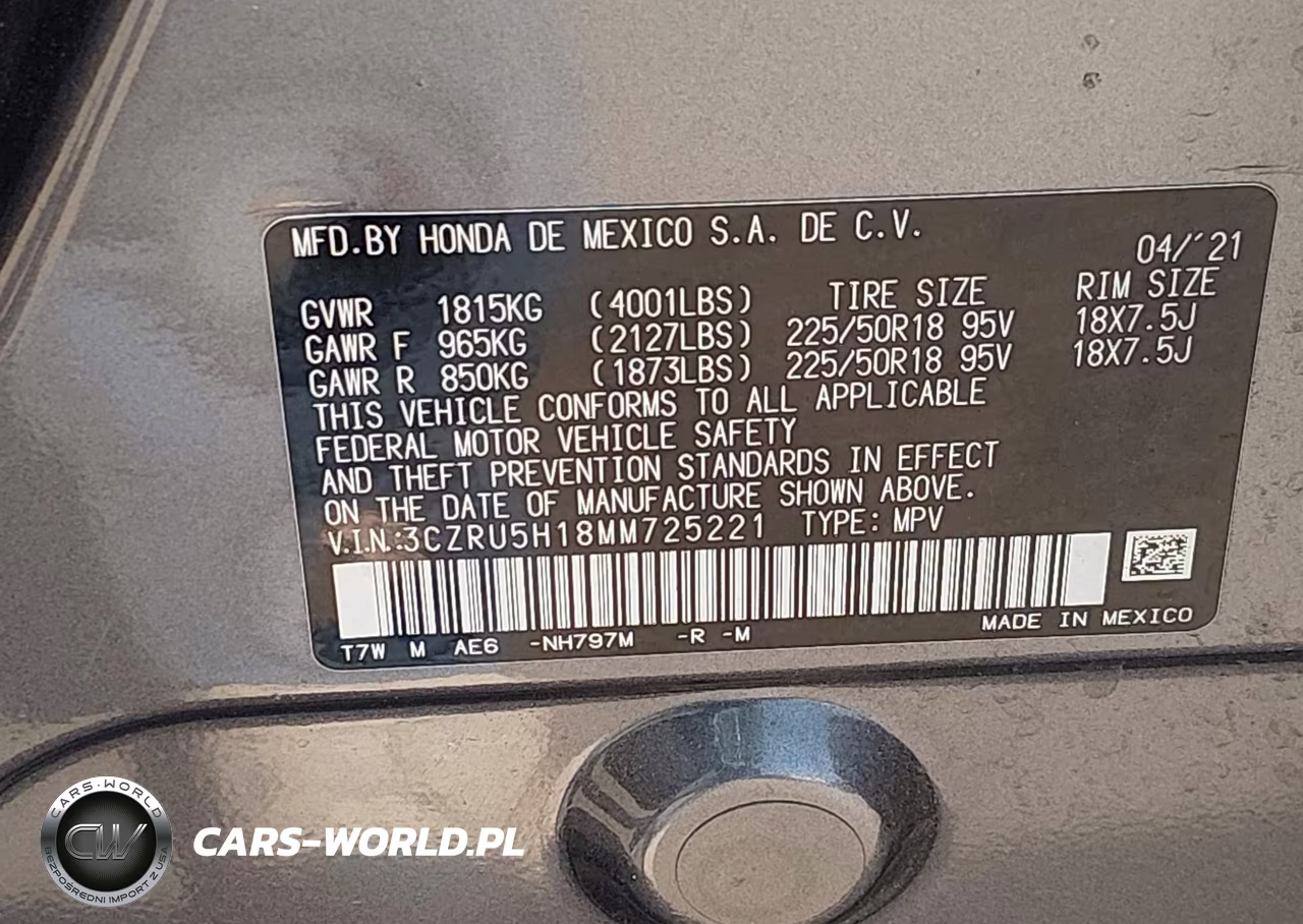 2021 Honda Hr-V 2Wd Sport VIN:3CZRU5H18MM725221 - 9