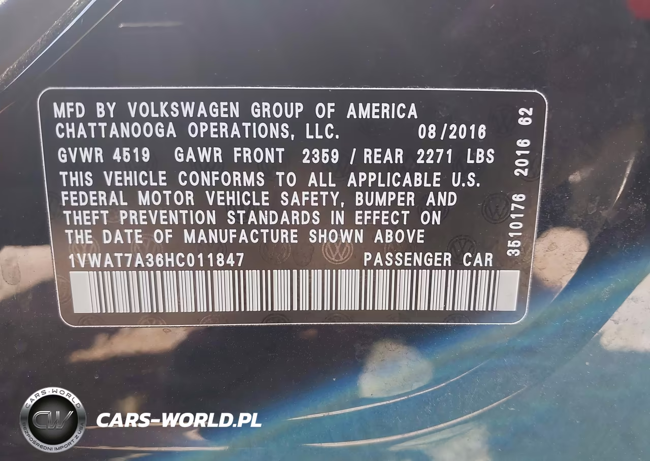 2017 Volkswagen Passat 1.8T S VIN:1VWAT7A36HC011847 - 9