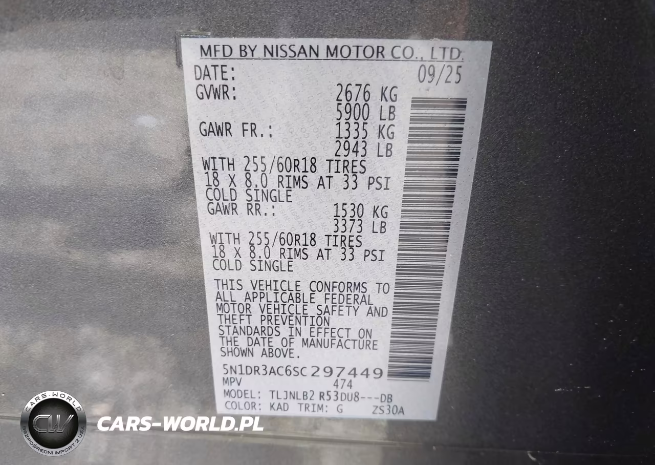 2025 Nissan Pathfinder S 4Wd VIN:5N1DR3AC6SC297449 - 9