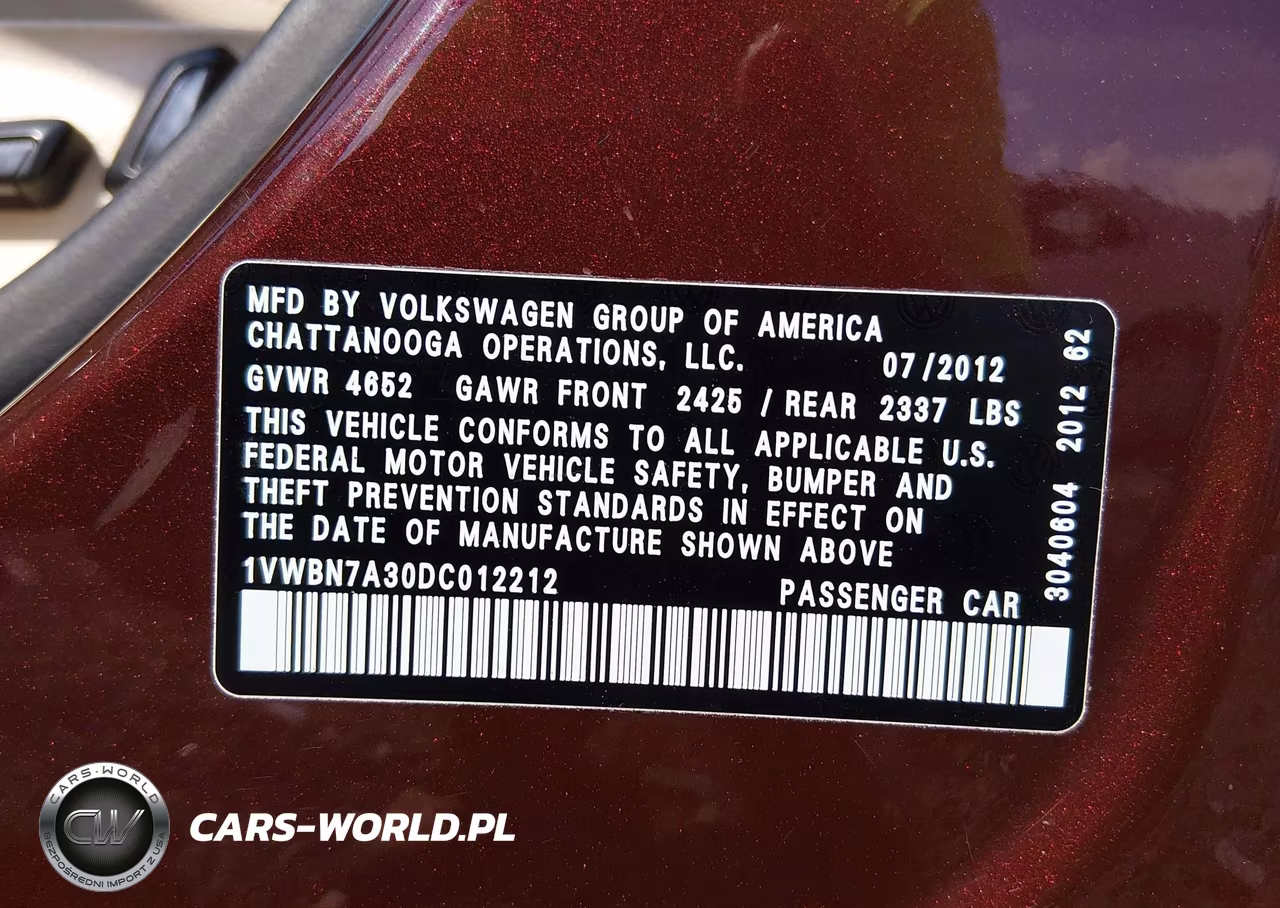2013 Volkswagen Passat 2.0L Tdi Se VIN:1VWBN7A30DC012212 - 9