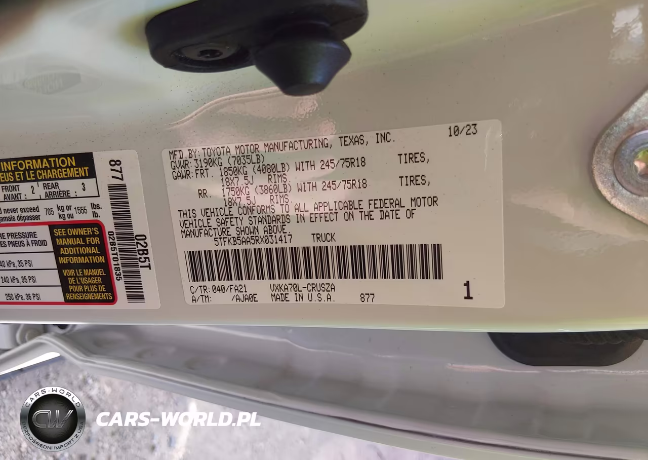 2024 Toyota Tundra Sr VIN:5TFKB5AA5RX031417 - 9