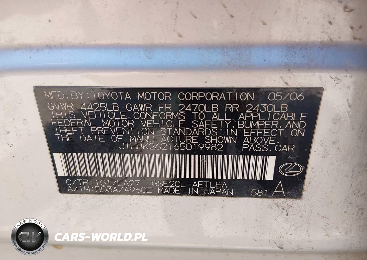 2006 Lexus Is 250 VIN:JTHBK262165019982 - 9