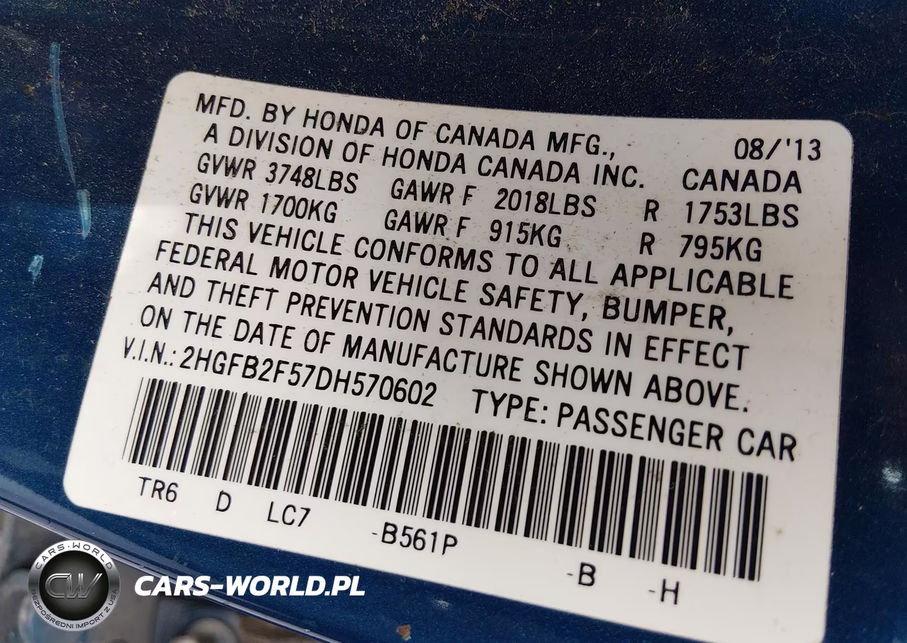 2013 Honda Civic Lx VIN:2HGFB2F57DH570602 - 9
