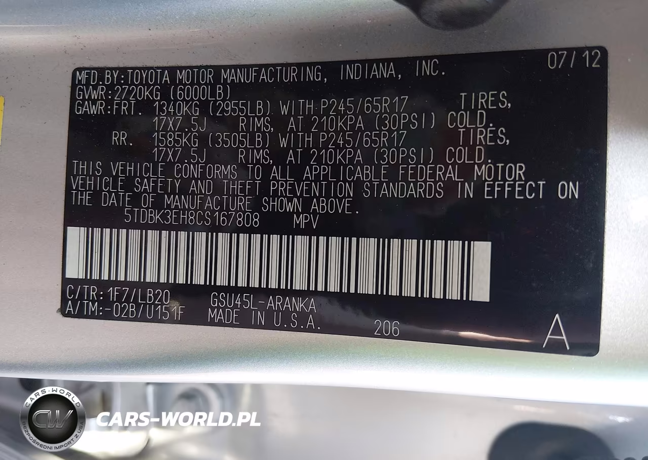 2012 Toyota Highlander Se V6 VIN:5TDBK3EH8CS167808 - 9