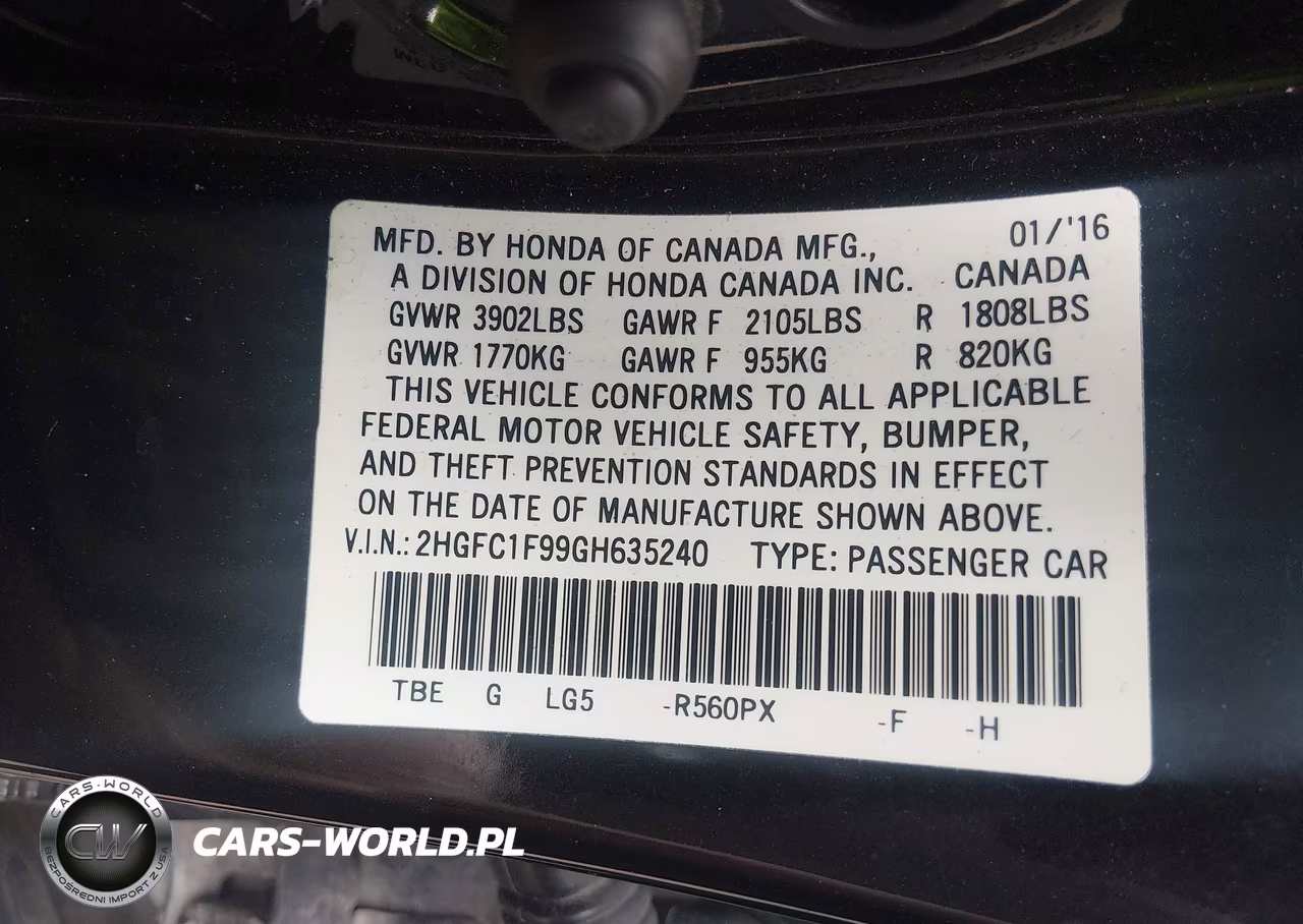 2016 Honda Civic Touring VIN:2HGFC1F99GH635240 - 9