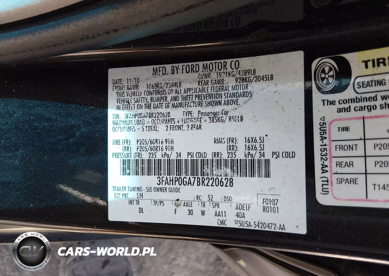 2011 Ford Fusion S VIN:3FAHP0GA7BR220628 - 9