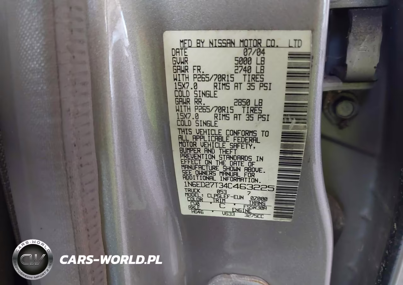 2004 Nissan Frontier Xe-V6 VIN:1N6ED27T34C463225 - 9