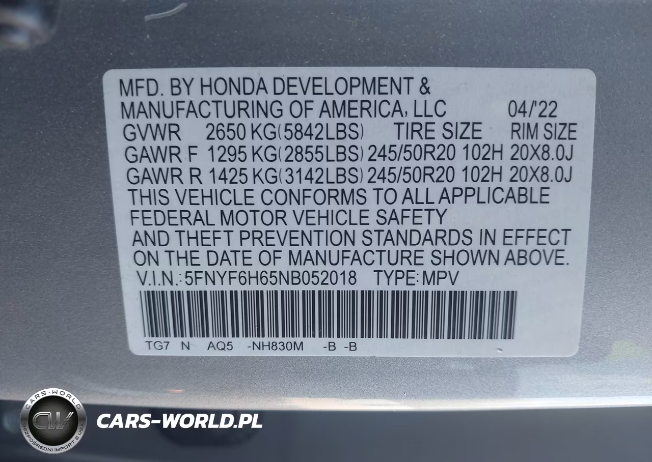2022 Honda Pilot Awd Touring 7 Passenger VIN:5FNYF6H65NB052018 - 9