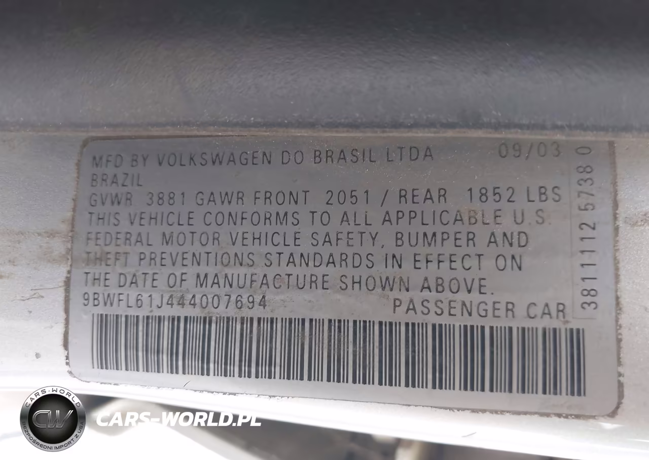2004 Volkswagen Golf Gl 2.0L VIN:9BWFL61J444007694 - 9