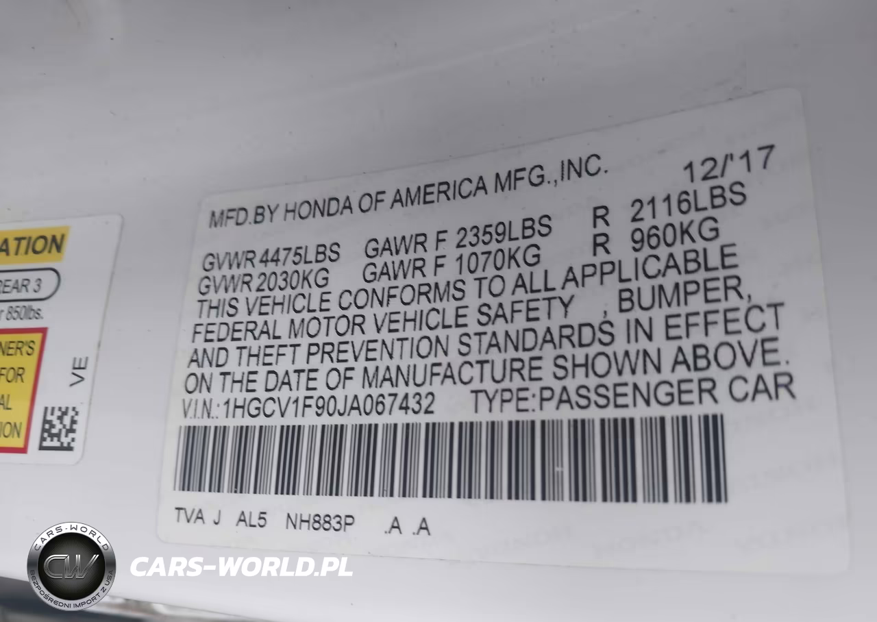 2018 Honda Accord Touring VIN:1HGCV1F90JA067432 - 9