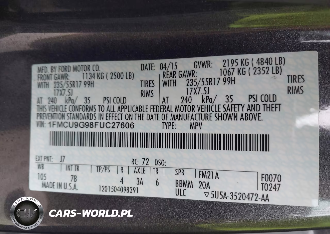 2015 Ford Escape Se VIN:1FMCU9G98FUC27606 - 9