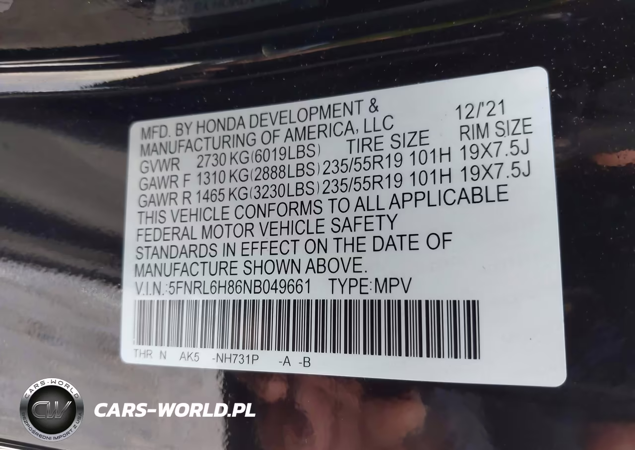2022 Honda Odyssey Touring VIN:5FNRL6H86NB049661 - 9
