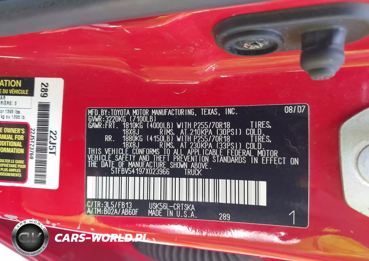 2007 Toyota Tundra Sr5 5.7L V8 VIN:5TFBV54197X023966 - 9
