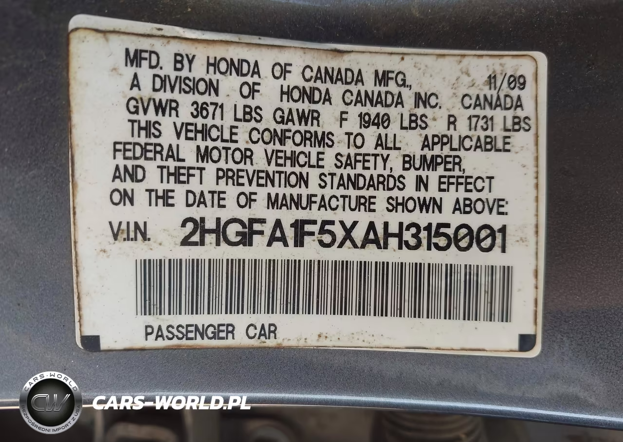 2010 Honda Civic Lx VIN:2HGFA1F5XAH315001 - 9