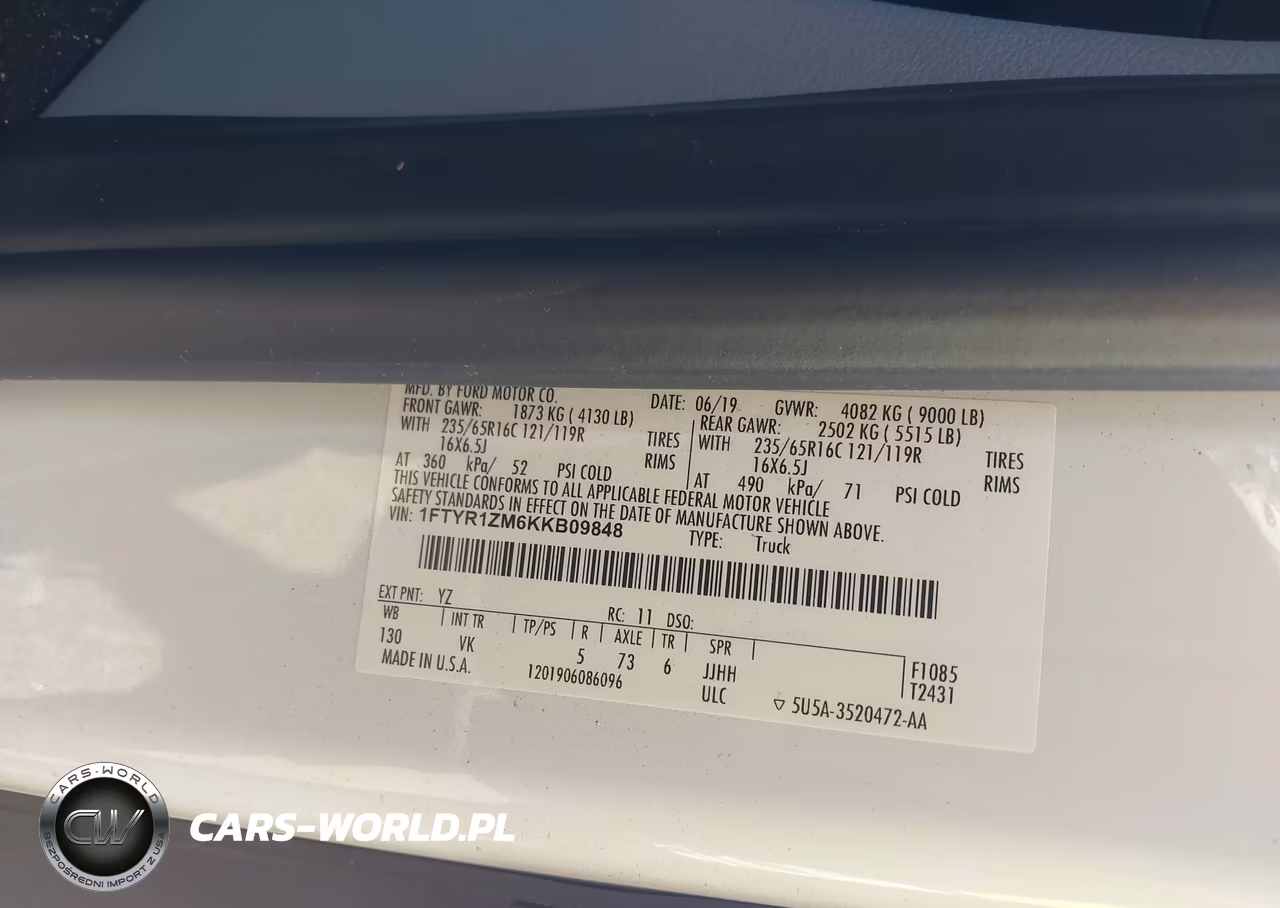 2019 Ford Transit-250 VIN:1FTYR1ZM6KKB09848 - 9