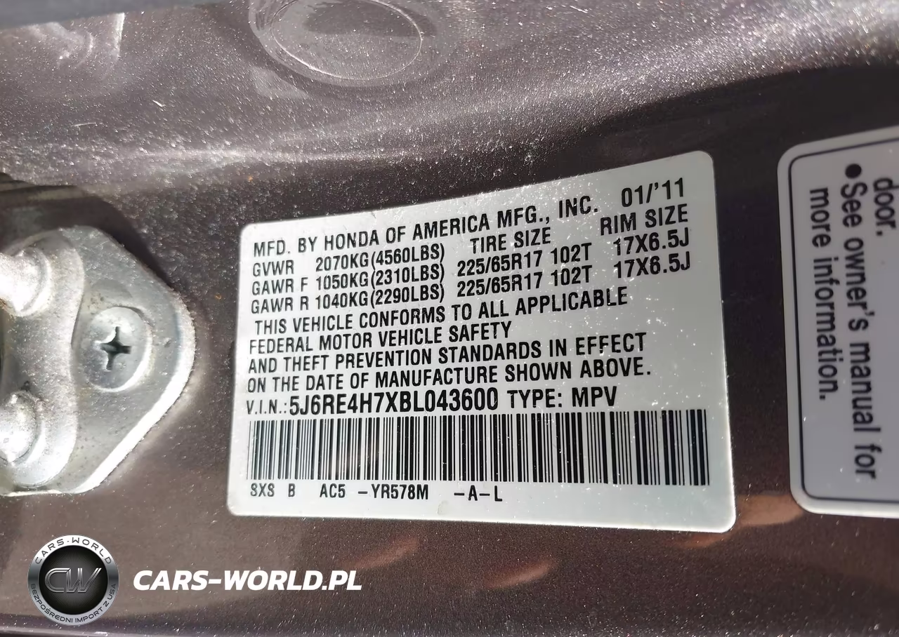 2011 Honda Cr-V Ex-L VIN:5J6RE4H7XBL043600 - 9