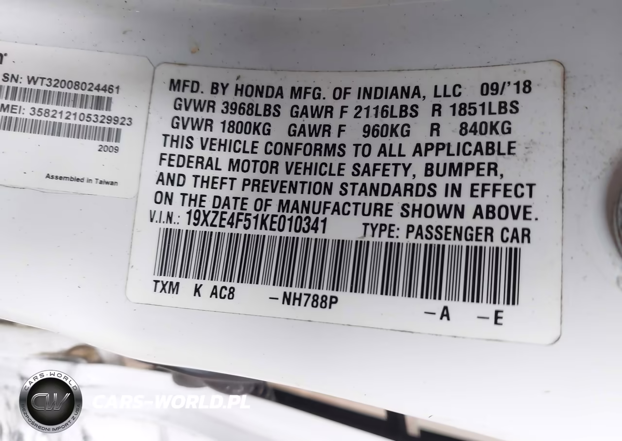 2019 Honda Insight Ex VIN:19XZE4F51KE010341 - 9