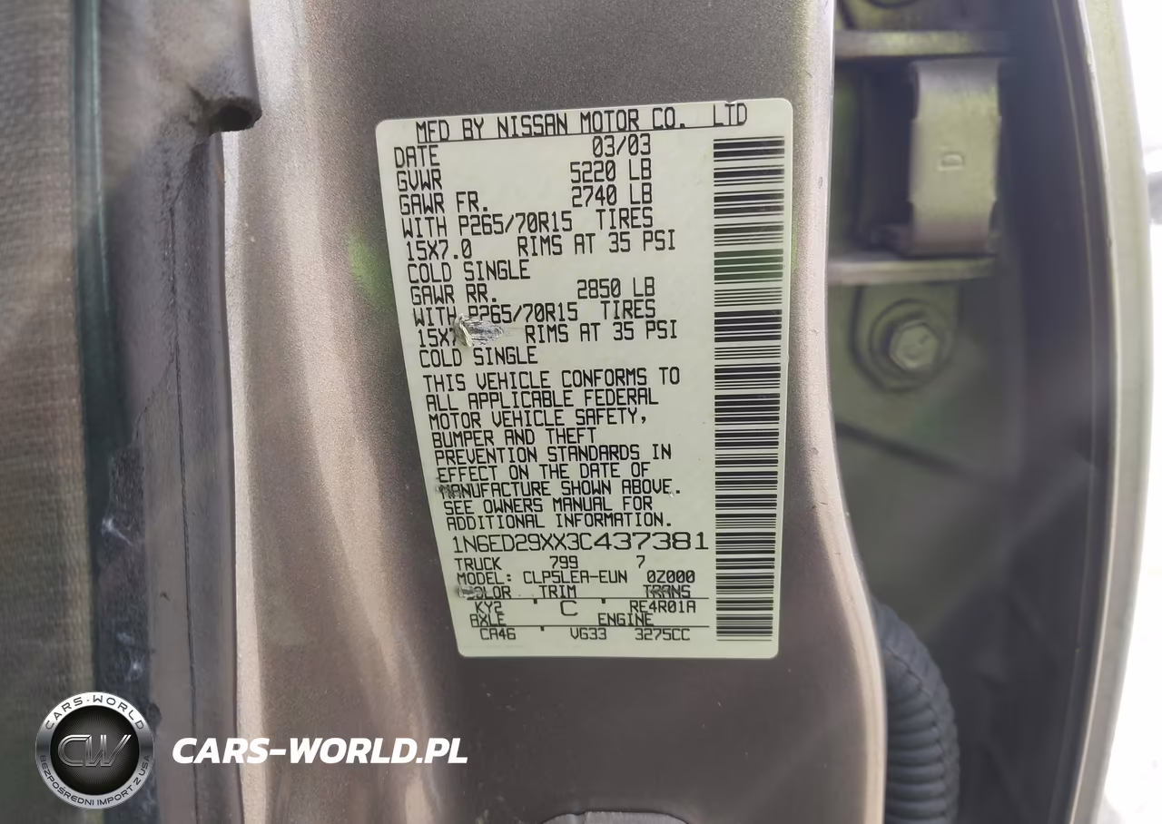 2003 Nissan Frontier Xe-V6 VIN:1N6ED29XX3C437381 - 9