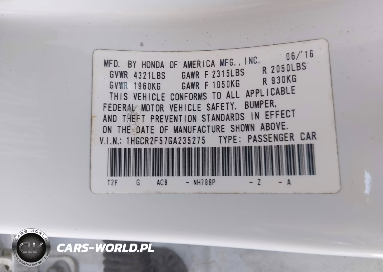 2016 Honda Accord Sport VIN:1HGCR2F57GA235275 - 9