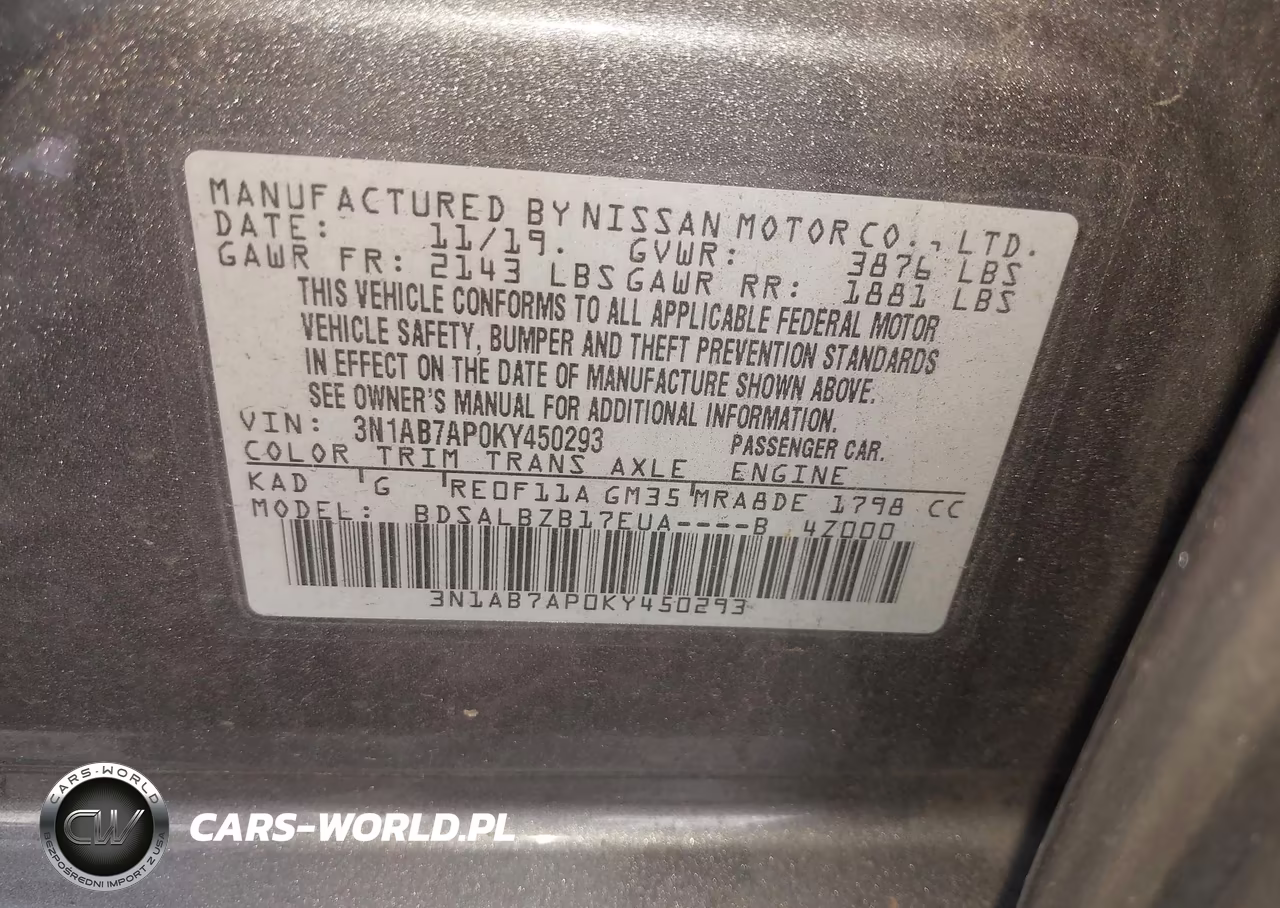 2019 Nissan Sentra S VIN:3N1AB7AP0KY450293 - 9