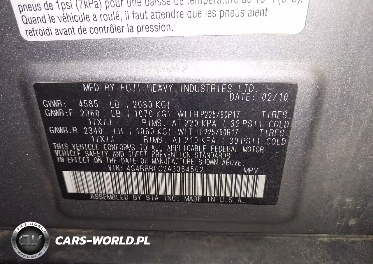 2010 Subaru Outback 2.5I Premium VIN:4S4BRBCC2A3364562 - 9