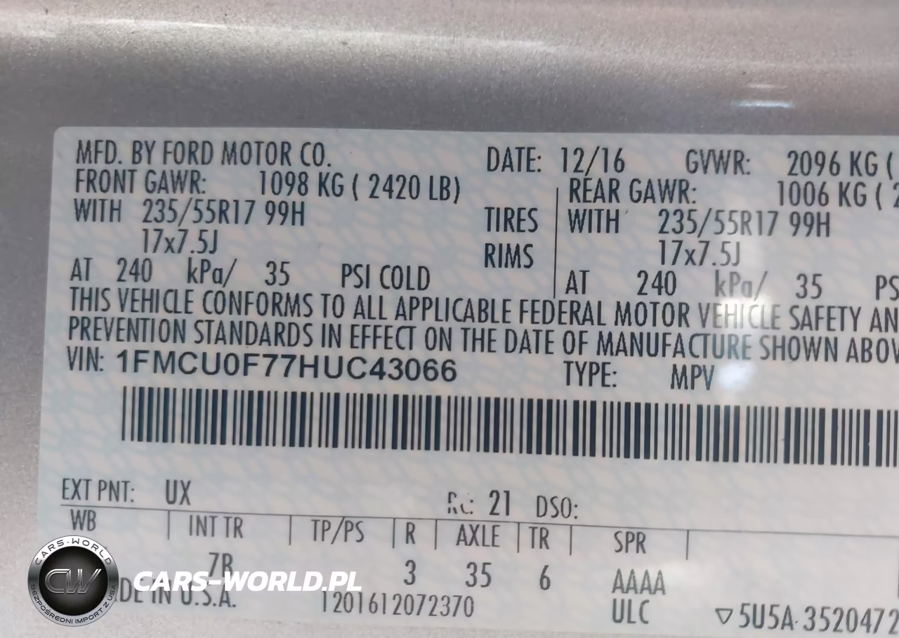 2017 Ford Escape S VIN:1FMCU0F77HUC43066 - 9