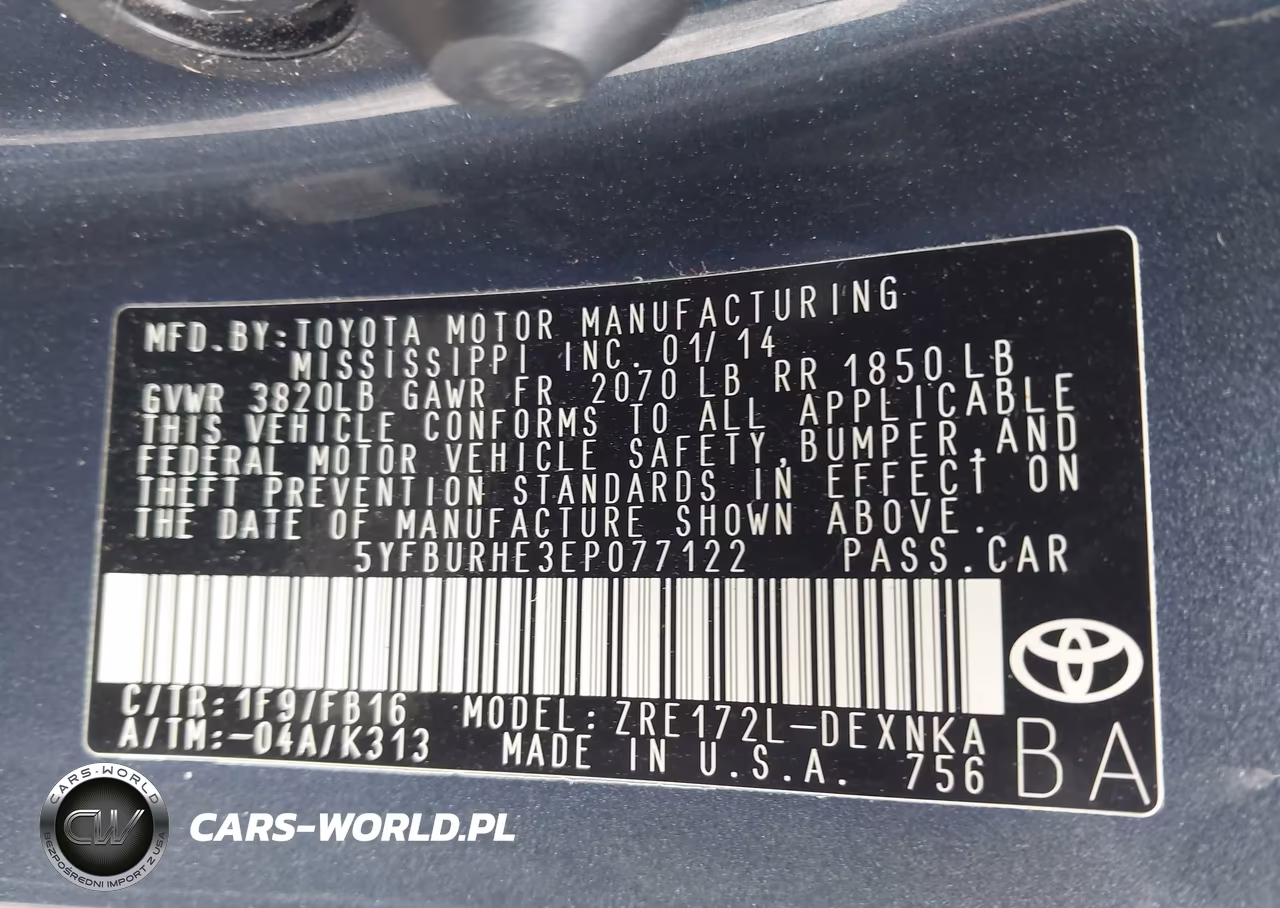 2014 Toyota Corolla Le Plus VIN:5YFBURHE3EP077122 - 9