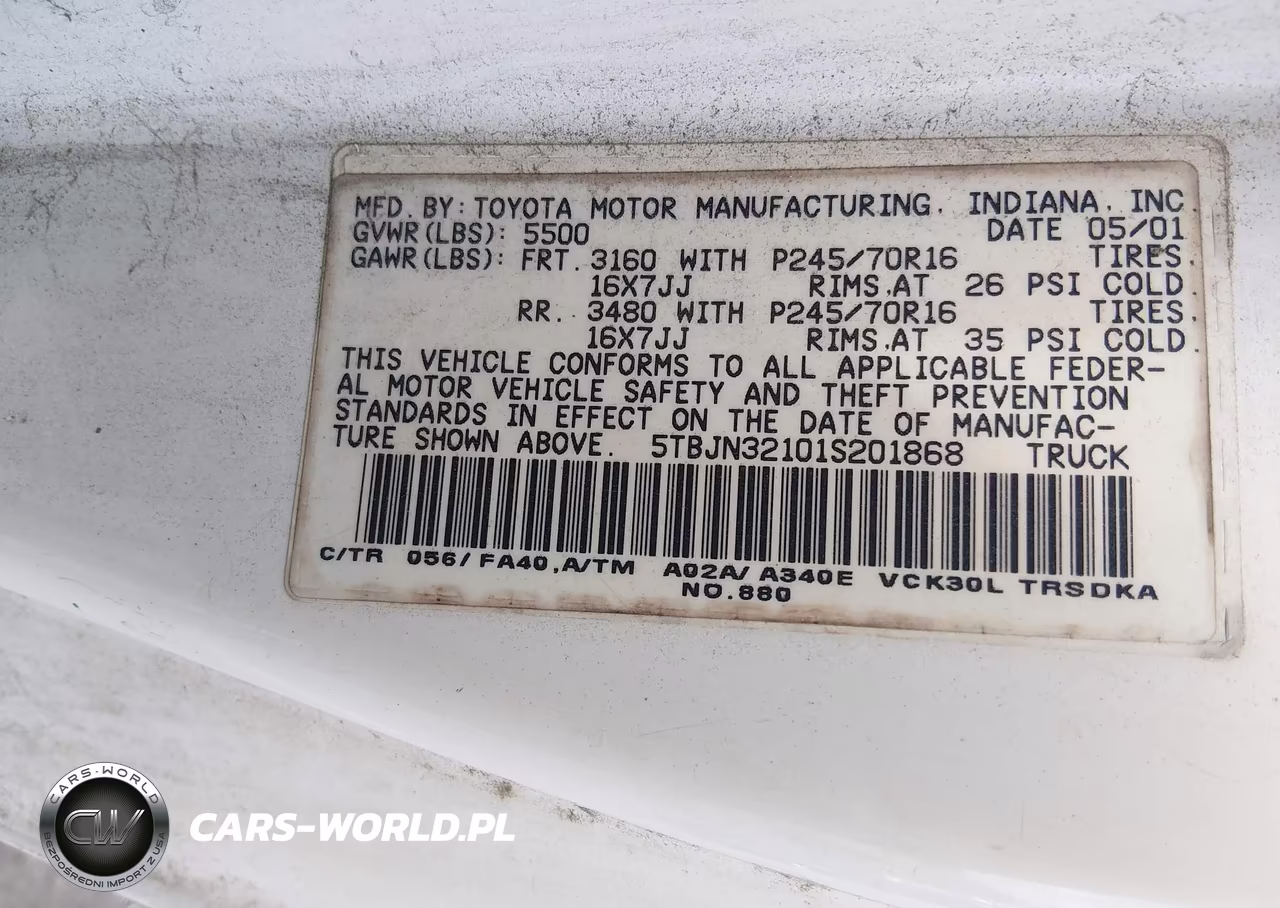 2001 Toyota Tundra VIN:5TBJN32101S201868 - 9