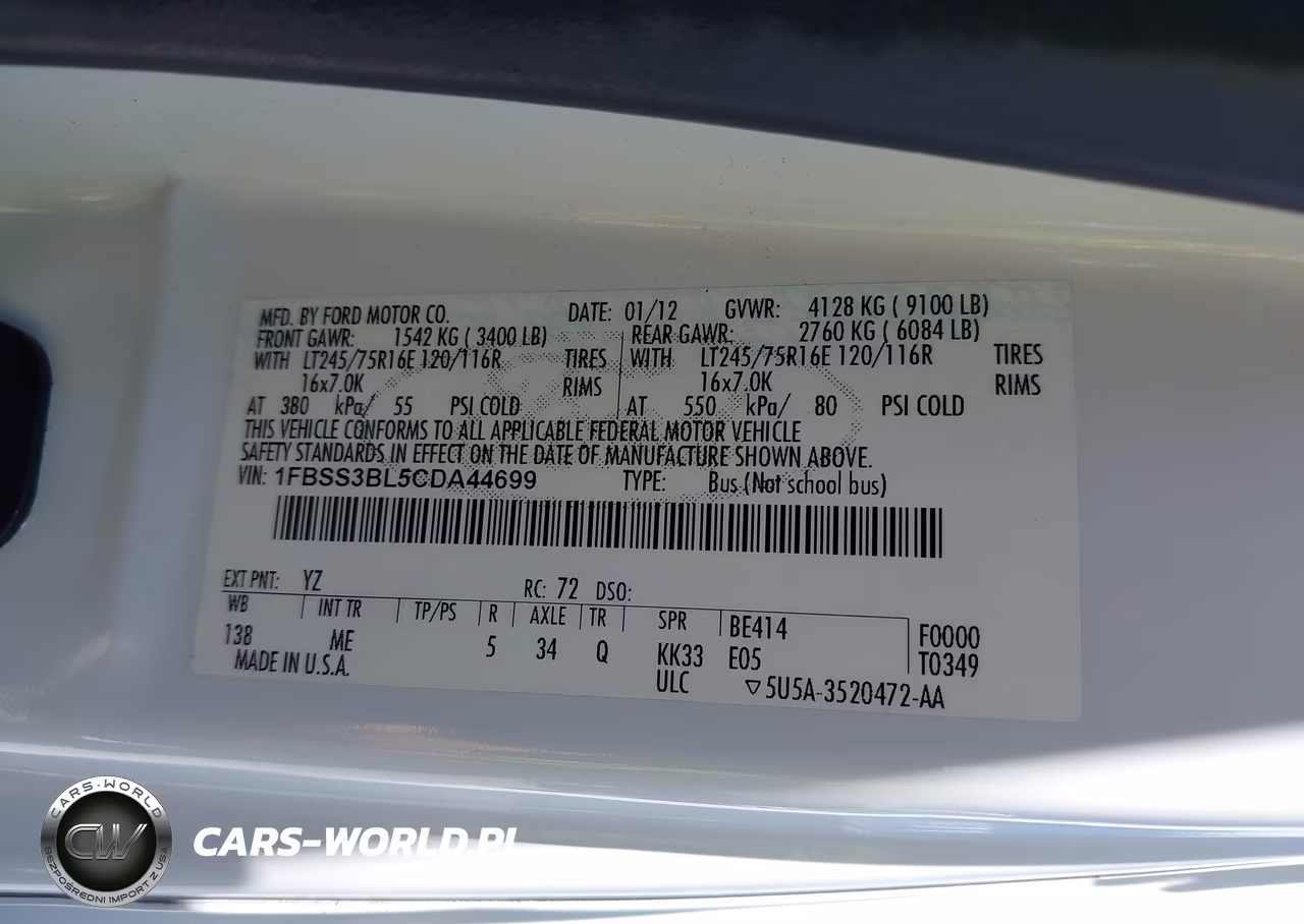 2012 Ford E-350 Super Duty Xlt VIN:1FBSS3BL5CDA44699 - 9
