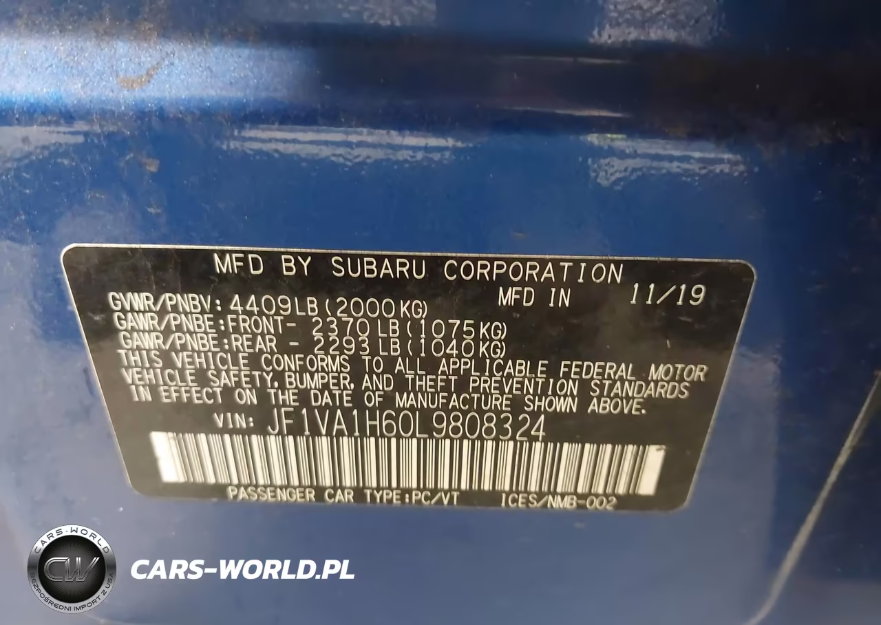 2020 Subaru Wrx Limited VIN:JF1VA1H60L9808324 - 9