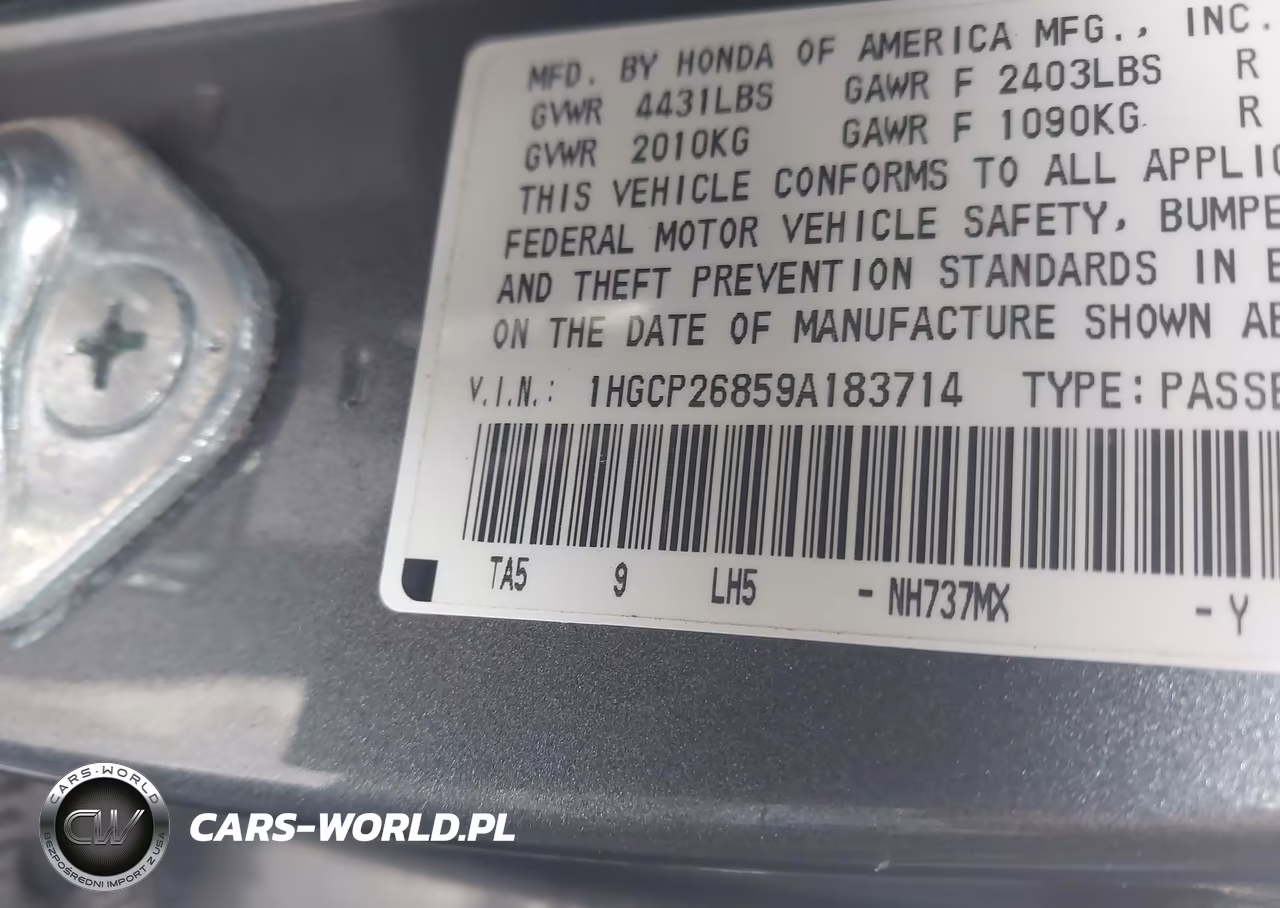 2009 Honda Accord Exl VIN:1HGCP26859A183714 - 9