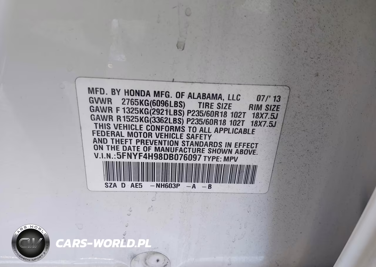 2013 Honda Pilot Touring VIN:5FNYF4H98DB076097 - 9
