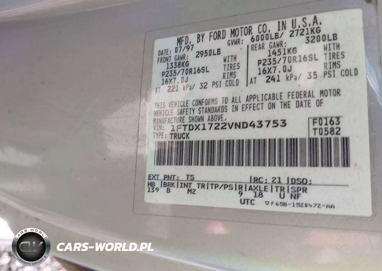 1997 Ford F-150 Standard-Xl-Xlt VIN:1FTDX1722VND43753 - 9