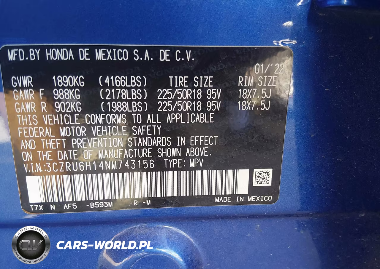 2022 Honda Hr-V Awd Sport VIN:3CZRU6H14NM743156 - 9
