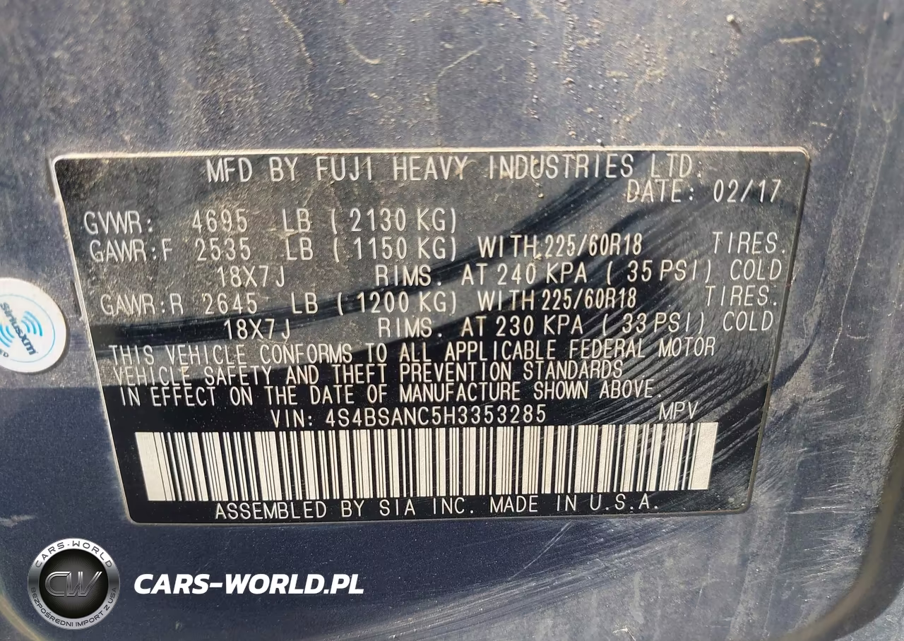 2017 Subaru Outback 2.5I Limited VIN:4S4BSANC5H3353285 - 9
