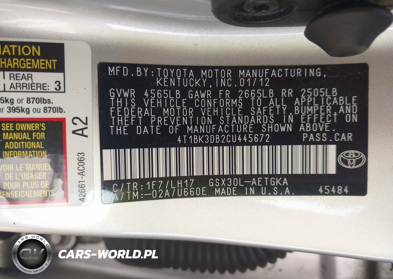 2012 Toyota Avalon VIN:4T1BK3DB2CU445672 - 9