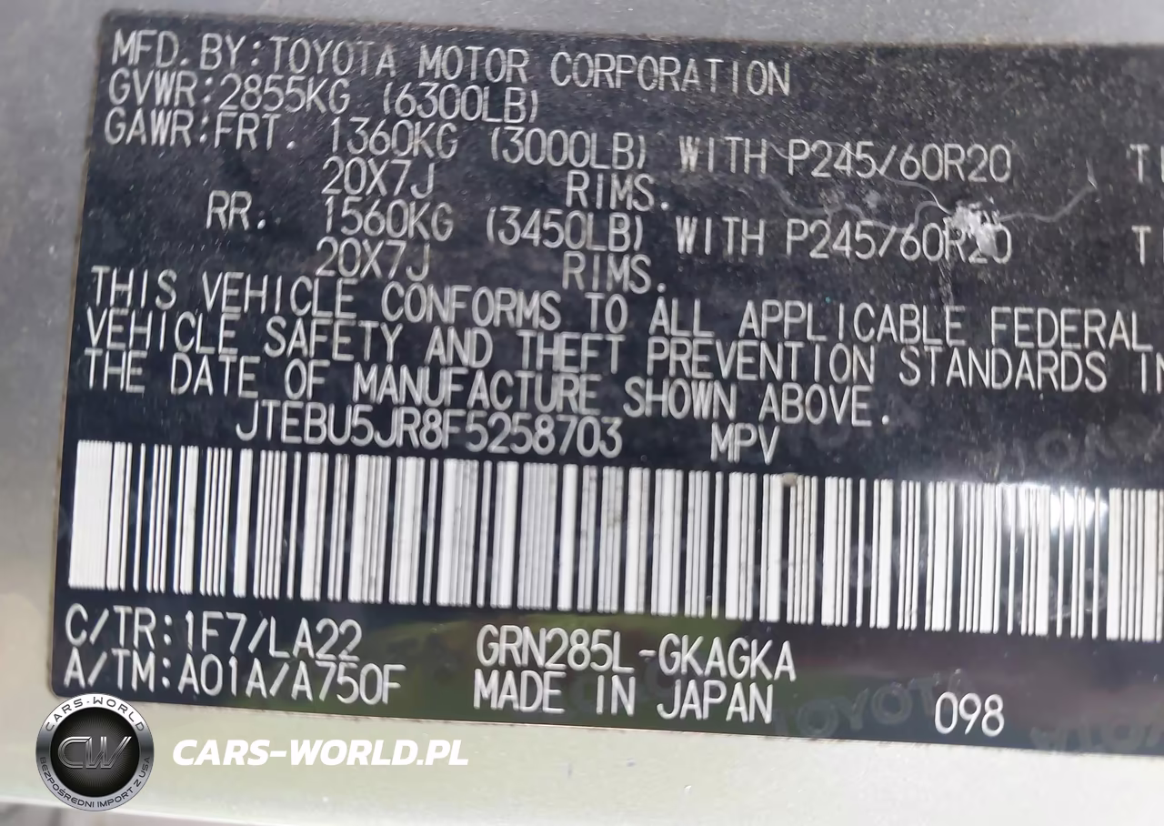2015 Toyota 4Runner Limited VIN:JTEBU5JR8F5258703 - 9