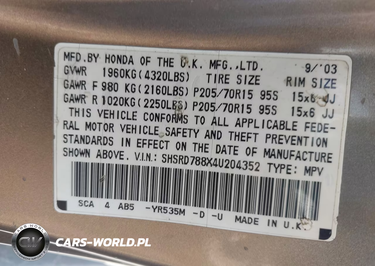 2004 Honda Cr-V Ex VIN:SHSRD788X4U204352 - 9